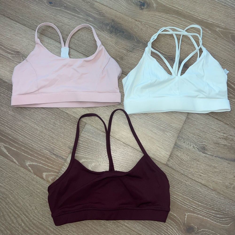 Amazon Sports Bras in Light Pink, White, cream (she in) and Burgundy